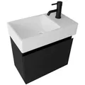 Produktbild: Alpenberger Waschbecken mit Unterschrank | Vormontiert Waschplatz Badmöbel Set Schwarz | Badschrank mit SoftClose | Waschtisch Gäste-WC Keramikbecken