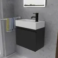 Produktbild: Alpenberger Gäste WC Waschbecken mit Unterschrank 45 cm Breit | Waschtisch Set Klein | Aufsatzwaschbecken Waschtischunterschrank Hängend | Hängeschrank | Waschbeckenunterschrank Schwarz Matt