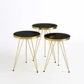 Produktbild: Jungengel Beistelltisch Set 3-teilig Marmoroptik Gold Rund – Retro Design Wohnzimmertisch Schwarz