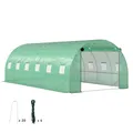 Produktbild: Outsunny Gewächshaus 300x600x200cm Foliengewächshaus Tomatenhaus mit Tür, 12 Fenster, Folientunnel aus verzinktem Stahl, 170g/m² PE, stabiles pflanztunnel, Treibhaus inkl. Erdanker & Seilen, Grün