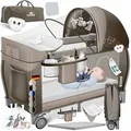 Produktbild: KIDIZ® Babybett Reisebett Kinderreisebett Faltbar mit Matratze 120x60, Seiteneingang, Wickelauflage, Mosktionetz, Spielbogen & Tragetasche Baby Be... - Braun