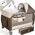 Produktbild: Kidiz® Babybett 3 In 1 Reisebett Kombi Set Baby Bett Mit Wickelauflage Moskitonetz Laufstall Baby Ab Geburt Bis 15 Kg Luftige Seitenwände Mit Seiteneingang   Braun