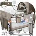 Produktbild: Kidiz® Babybett Reisebett Kinderreisebett klappbar mit Matratze & Räder 120x60, Seiteneingang, Wickelauflage, Moskitonetz & Tragetasche Baby Beistellbett Kinderbett ab Geburt bis 15 kg Braun