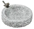 Produktbild: Dehner Vogeltränke rund, mit Bronze-Vogel, frostbeständig, Ø 30 cm, Höhe 7 cm, Granit, grau