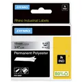 Produktbild: DYMO Rhino Industrie Permanente Polyesteretiketten | 6 mm x 5,5 m | Schwarz auf Metallic | selbstklebendes Schriftband | für DYMO Rhino und LabelManager Beschriftungsgerät