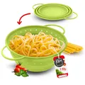 Produktbild: Coolinato – Sieb aus Silikon faltbar 24 cm Grün – Nudelsieb für Pasta, Gemüse & Obst - Küchensieb spülmaschinenfest, BPA-frei, & hitzebeständig bis 230°C - Platzsparendes Abtropfsieb zusammenklappbar