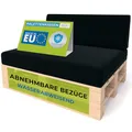 Produktbild: Pillows24 - Palettenkissen 2-teiliges Set | Palettenauflage für Palettensofa | Rückenkissen & Sitzkissen für Europaletten | Palettenmöbel für Indoor & Outdoor mit UV-beständig | Made in EU | Schwarz