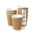 Produktbild: 25 Stück Kaffeebecher isolierte Pappbecher 300ml / 12 oz Ø 90 mm weiß/braun -...