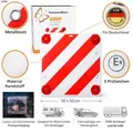 Produktbild: Warnschild Rot Weiß Warntafel Fahrradträger 50x50 cm 4x Reflektor mit E Prüfzeichen Ecken mit 4x Metallösen Fahrradträger Wohnmobil Anhänger ...