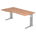 Produktbild: HAMMERBACHER US18 höhenverstellbarer Schreibtisch nussbaum Trapezform, C-Fuß-Gestell silber 180,0 x 100,0 cm