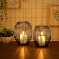Produktbild: BigDean 2er Set Kerzenständer schwarz Metall – oval 14x16cm & 16x18cm groß – Stumpenkerzen Kerzenhalter Windlicht – Deko für Wohnzimmer Weihnachten