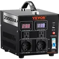 Produktbild: VEVOR 2000W Spannungswandler Transformator AC 110V⇋220V Transformer Wandler 2x US NEMA 5-15R 3-polige/2x standardmäßige europäische Shucko-Ausgangssteckdosen, 1x 5V-USB-Anschluss, 1x Typ-C-Buchse