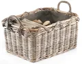 Produktbild: Holzkorb Kaminholzkorb - rechteckig Kubu grey aus Rattan - Griffe - Stoff dunkel
