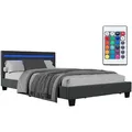 Produktbild: Juskys Polsterbett Verona – Bettgestell Mit Led-beleuchtung, Lattenrost & Kopfteil – Bett Aus Holz & Webstoff – Jugendbett 120 X 200 Cm In Grau