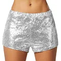 Produktbild: dressforfun 900996 Damen Pailletten Glitzer Shorts, sexy kurze Hose Shorts, Silber (XL | Nr. 303894)