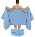 Produktbild: Hammetex 2er Set Extra Große Badetücher – 80x200 cm Saunatücher, 500 GSM, 100% Baumwolle – Weich & Saugfähig – Luxuriöse Große Spa-Handtücher, Hellblau