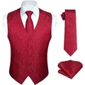 Produktbild: LuxusKollektion Krawatte Weste Herren Hochzeit Jacquard Krawatte Einstecktuch Anzug S Rot