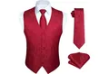 Produktbild: LuxusKollektion Krawatte Weste Herren Hochzeit Jacquard Krawatte Einstecktuch Anzug S Rot