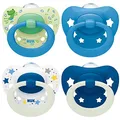 Produktbild: NUK Signature Day & Night Babyschnuller | 6-18 Monate | Beruhigt 95 % der Babys | BPA-freie Silikonschnuller in Herzform | Leuchtet im Dunkeln | Sterne | 4 Stück