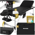 Produktbild: tectake® Massageliege 3 Zonen, Massagetisch, Massageliege klappbar, höhenverstellbare Aluminium Massageliege, Massagebett tragbar inkl. Zubehör, Kopfstütze, Armlehne, Tragetasche - schwarz