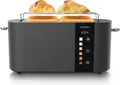 Produktbild: Arendo Toaster 4 Scheiben, Langschlitztoaster, Langschlitz, Edelstahl, 1500W, Display mit Restzeitanzeige, Brötchenaufsatz, Defrost Funktion, Wärmeisolierendes Gehäuse, Touch Display, Cool Grey