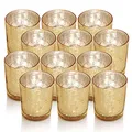 Produktbild: Gold Teelichtgläser 12er Set, Gefleckt Teelichthalter Glas, Votivkerzenhalter, Perfekte Tafelaufsätze für Hochzeit Part Heimdekoration