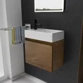Produktbild: Alpenberger Gäste WC Waschbecken mit Unterschrank 45 cm Breit | Waschtisch Set Klein | Aufsatzwaschbecken Waschtischunterschrank Hängend | Hängeschrank | Waschbeckenunterschrank Eiche