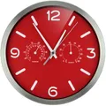 Produktbild: Bresser Funkuhr Wanduhr MyTime ND Thermo-Hygro mit geräuschlosem Funkuhrwerk, Edelstahlrahmen und Anzeige für Temperatur und Luftfeuchtigkeit, rot, 250x250mm