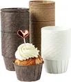 Produktbild: katbite Papier Muffinförmchen, 150 Stück Cupcake Formen für Hochzeit, Geburtstag, Party, Einweg Backbecher in Weiß, Braun, Dunkelbraun
