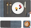 Produktbild: Myir JUN 6x Tischsets Platz-Set Leder & Untersetzer Doppelseitig (Grau Hellblau)