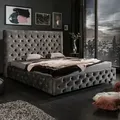 Produktbild: riess-ambiente Design Doppelbett PARIS 180x200cm grau olive Samt Chesterfield Bett Polsterbett - Grau