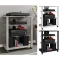 Produktbild: VCM Hifi Holz Möbel Rack Schrank Phono Regal mit Rollen 2 Glasböden Maße: H. 70 x B. 60 x T. 41 cm Phono Mediaregal - Folas
