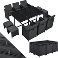 Produktbild: Juskys Polyrattan Sitzgruppe Baracoa XL 11-teilig wetterfest & stapelbar – Gartenmöbel Set mit 6 Stühle, 4 Hocker & Tisch für Garten & Terrasse - Schwarz/Grau