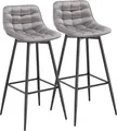 Produktbild: WOLTU Barhocker 2er Set Designer Barstuhl Hocker Tresenhocker Bistrohocker mit Fußstütze Samt Metall Hellgrau