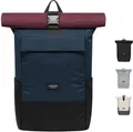 Produktbild: Wasserdichter Rolltop Rucksack Blau Rot für Uni Arbeit Fahrrad