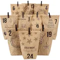 Produktbild: Papierdrachen Adventskalender 2025 zum Befüllen - 24 braune Geschenktüten mit Zahlenaufklebern - Motiv Christmas - DIY - zum Basteln - Weihnachten
