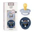 Produktbild: BIBS Colour Schnuller 2er-Pack, BPA-frei, Kirschform Nippel. Naturkautschuk/Latex, Hergestellt in Dänemark. Größe 1 | 0+ Monate | 2-Pack, Dusty Blue/Steel Blue