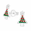 Produktbild: Monkimau Festliche Weihnachtsbaum Ohrringe für Kinder aus 925 Sterling Silber mit Kristallen | Mädchen Ohrstecker Schmuck Weichnachtsgeschenk