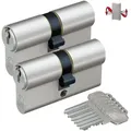 Produktbild: BASI Profilzylinder 2er SET V50, Gleichschließend, diverse Längen, (Spar-Set, 2-St), 2 x Doppelzylinder 35/50 mm, Not- und Gefahrenfunktion, 6 Schlüssel Doppelzylinder N+G - 35/50 mm