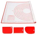 Produktbild: Alyvisun Silikon Backmatte mit 3 Teigschaber, 70x50 cm Backzubehör Antihafte Backunterlage mit Messung Rutschfeste Silikonmatte Wiederverwendbar Backblech für Fondant, Pizza, Teig