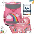 Produktbild: MUWO Kinder Schulranzen Set 5tlg. ergonomischer leichter Schulrucksack mit Sporttasche, Turnbeutel, Federmappe, nur 920 gramm (Einhorn Design)