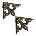 Produktbild: Relaxdays Regalwinkel antik, 2er Set, Regalträger Gusseisen, Lilien Ornament, Vintage Wandwinkel für Regalboden, Bronze