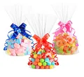 Produktbild: Anstore Cellophantüten mit Boden Klarsichttüten, 15x25cm Durchsichtige Süßigkeiten Tüten Geschenktüten, 100 Stück Kleine Tüten für Süßigkeiten Kommt 100 Geschenkschleife und Metallischen Bindebaender