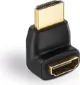 Produktbild: Helos HDMI/HDMI Adapter - Eco - 1080p - 90° HDMI/HDMI 1080p Adapter mit vergoldeten Steckkontakten. HDMI A Stecker (19pol) auf HDMI A Buchse (19pol). 90°. Farbe: Schwarz *RoHS Compliant* (X-HA070)