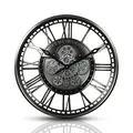 Produktbild: Wanduhr mit echtem Bewegungsgetriebe Zahnrädern römische oder arabische Ziffern (Römische Zahlen, Silber)