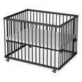 Produktbild: Sämann Laufstall Baby mit Matratze, Schlupfsprossen & Lattenrost | stufenlos höhenverstellbar | Laufgitter Premium | Babybett aus Holz | Krabbelgitter (schwarz, 75x100 cm)
