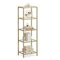 Produktbild: VASAGLE Regal mit 5 Ablagen, Badregal, gehärtetes Glas, einfache Montage, für Badezimmer, Wohnzimmer, Küche, Büro, transparent-metallisches Gold LGT029A01