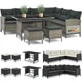 Produktbild: Polyrattan Lounge Manacor – Gartenlounge Mit Sofa, Tisch, 2 Hocker & Kissen – Gartenmöbel Set Bis 7 Personen – Grau-meliert, Sitzbezüge In Grau - Juskys