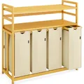 Produktbild: AdelDream Premium Wäschekorb 200L – Wäschesortierer mit 4 Fächern & 2 Ablagen, Bambus Wäschebox mit ausziehbarem & abnehmbarem Wäschesack, Beige