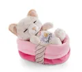 Produktbild: NICI Kuscheltier Katze im Körbchen 12 cm – Sleeping Pets Plüschtier Katze mit Leopardenmuster für Mädchen, Jungen & Babys – Stofftier Katze zum Kuscheln, Spielen & Schlafen – Gemütliches Schmusetier